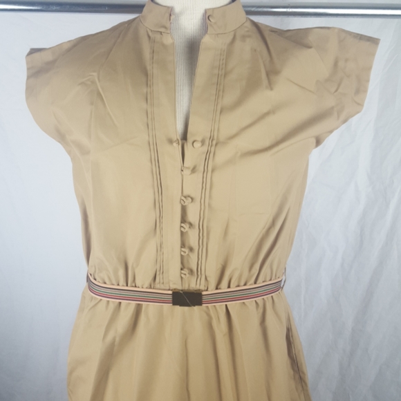 VTG BROWN TAN MIDI SLIP ON DRESS S/M - Picture 2 of 11